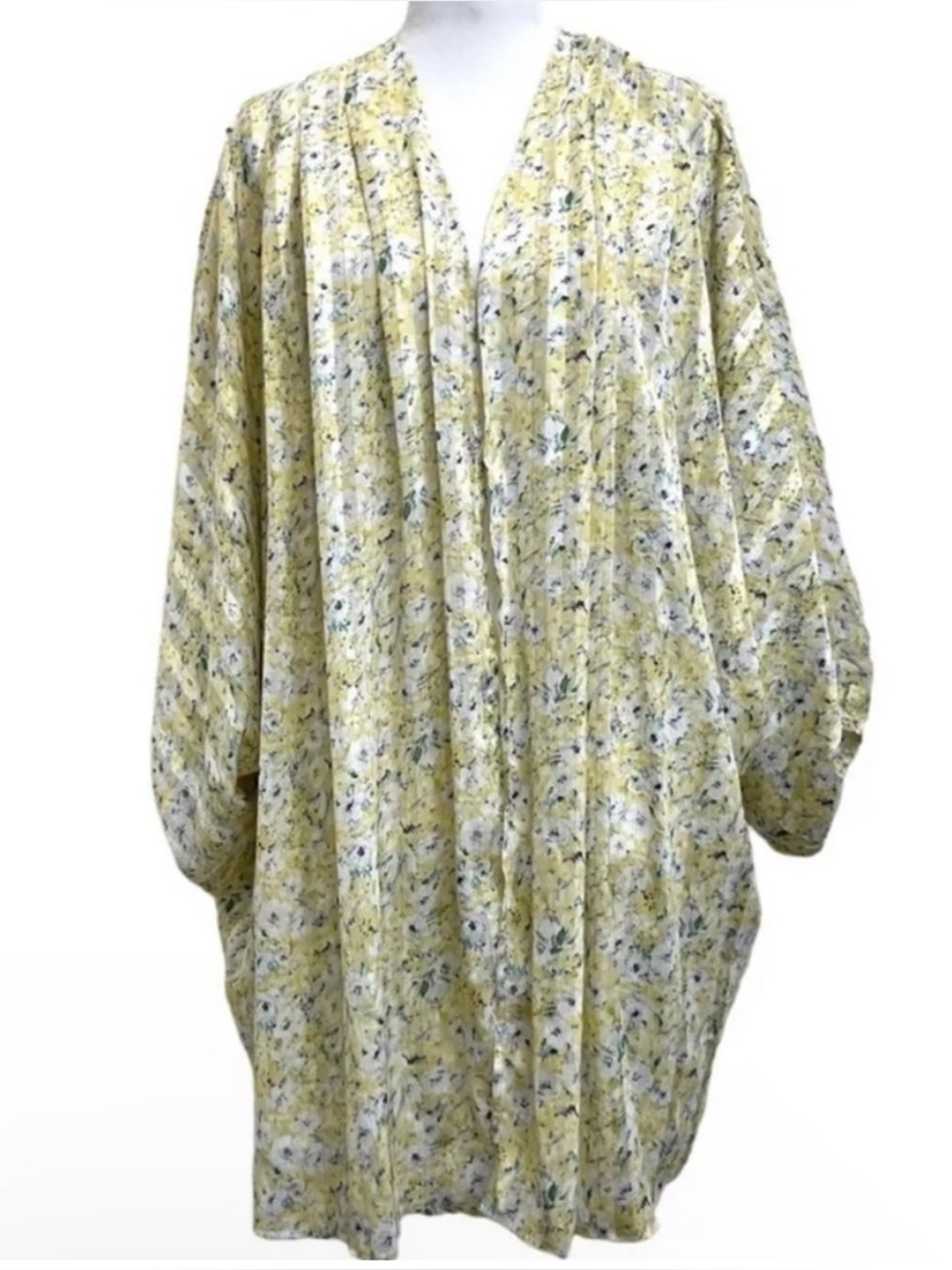 Heyson Yellow Floral & Striped Open Front Lightweight Longline Duster Cardigan